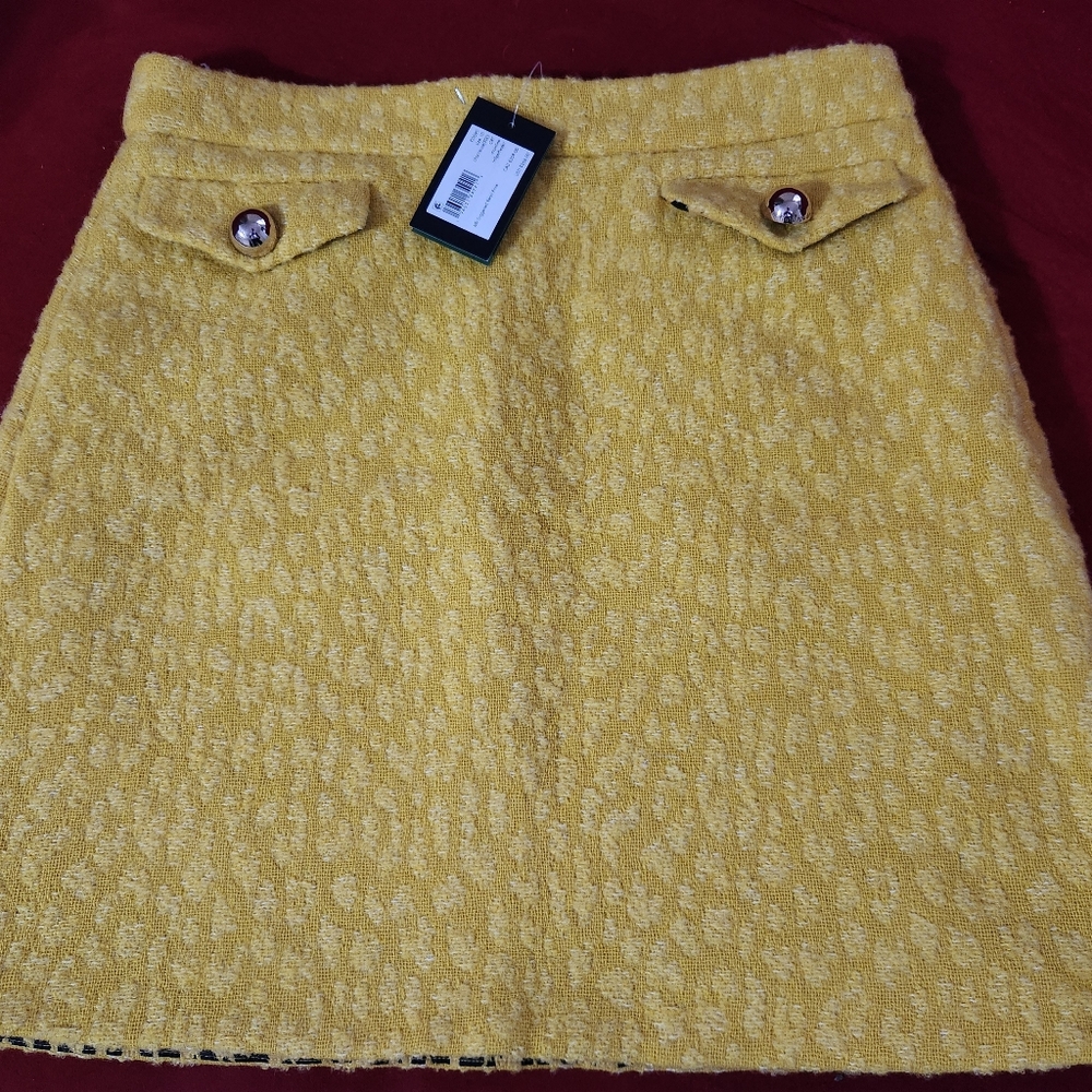 New Kate Spade Tonal Leopard Textured Wool-Blend Skirt KD590 Chartreuse - Size 1